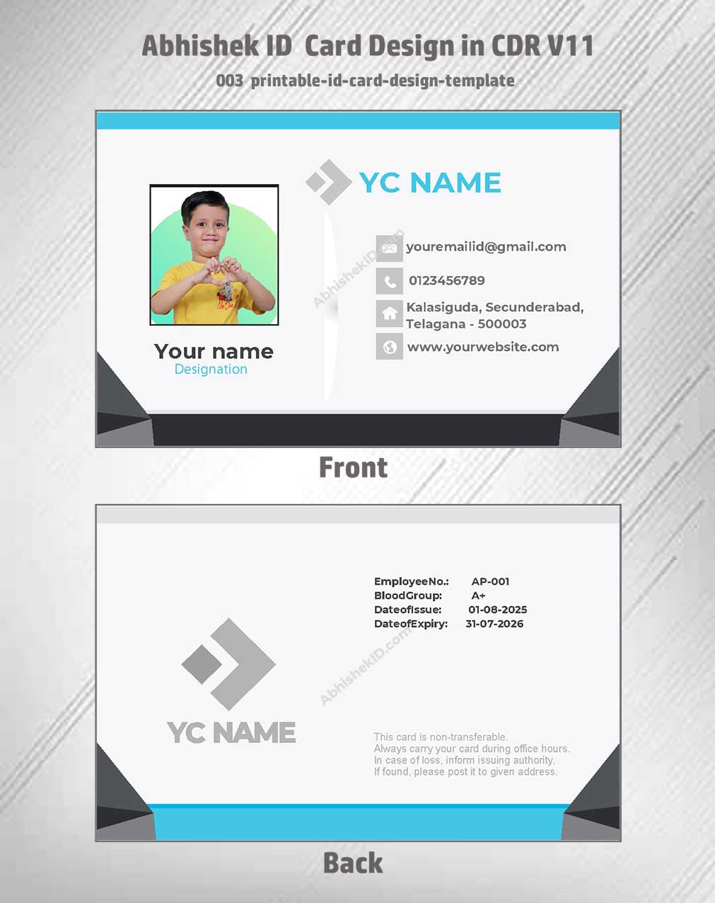 Printable layout view of CorelDraw 11 ID Card Design Templates for office identification systems.