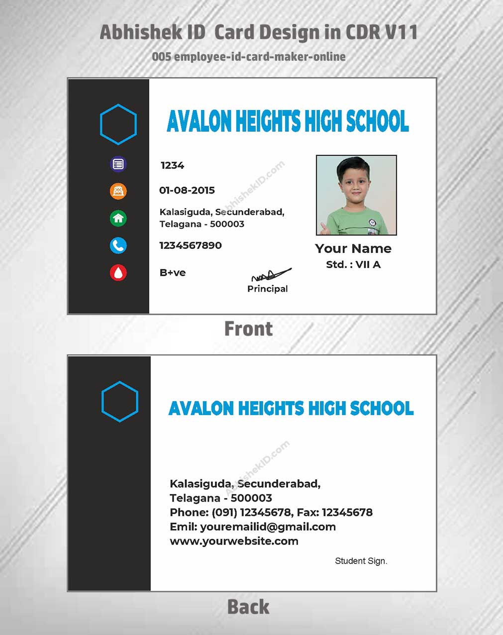 Online maker layout of CorelDraw 11 ID Card Design Templates for remote employee onboarding.