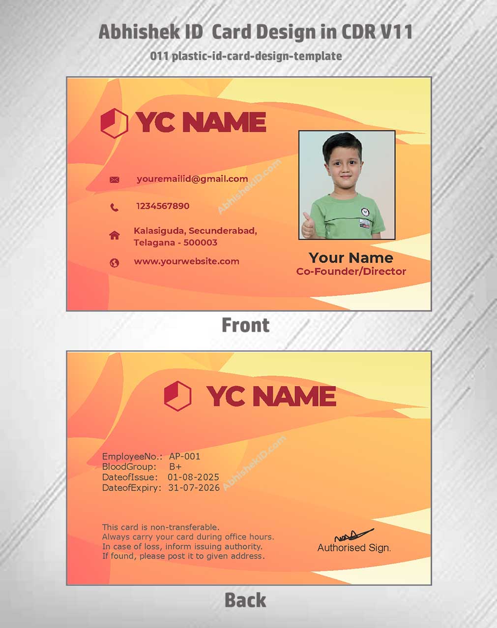 Plastic design sample of CorelDraw 11 ID Card Design Templates for facility access cards.