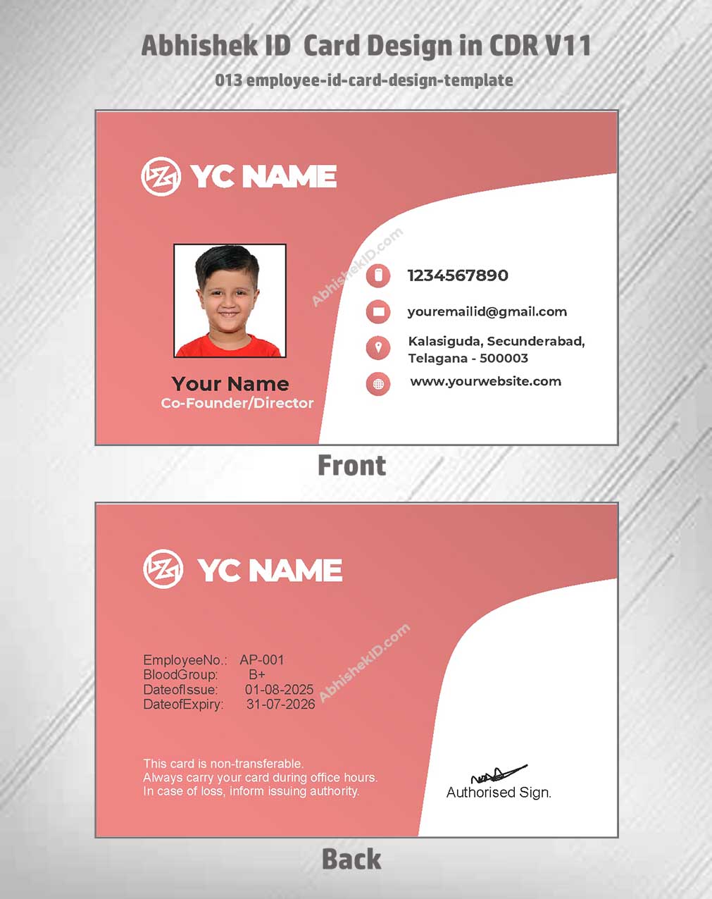 Employee template format of CorelDraw 11 ID Card Design Templates for HR department printing.