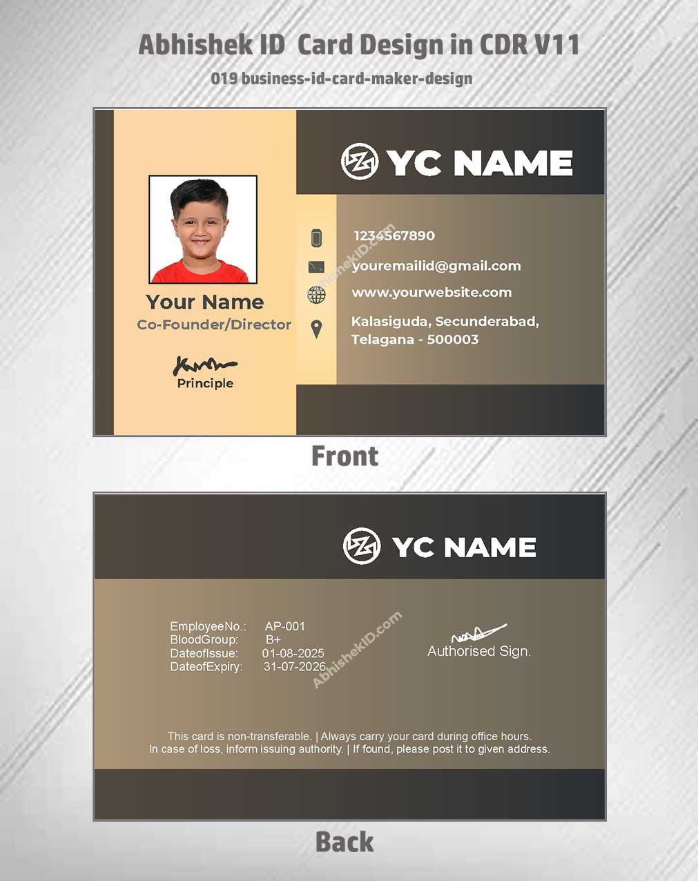 Business maker template of CorelDraw 11 ID Card Design Templates for professional visitor badges.