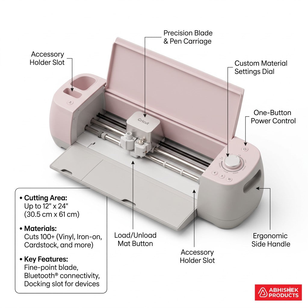 Cricut Explore 5 smart cutting machine, pink and gray, compact 12-inch cutter for vinyl, iron-on, Print Then Cut.
