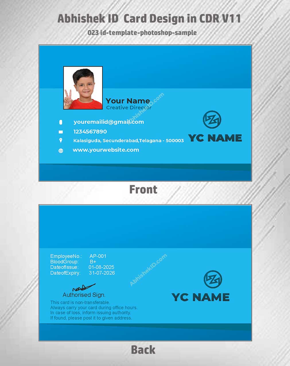 Digital template sample of CorelDraw 11 ID Card Design Templates for corporate access control.