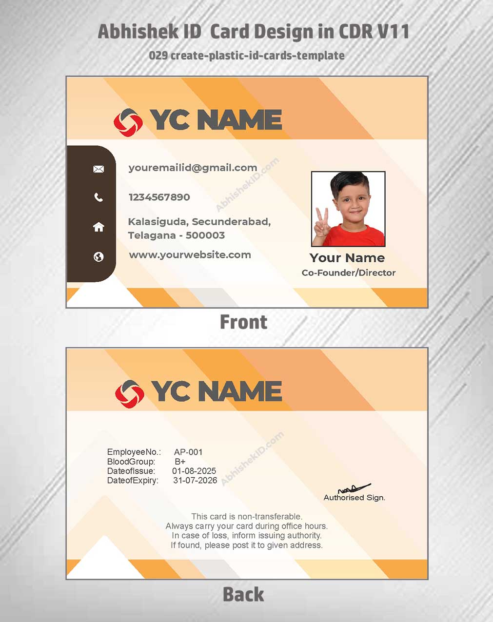 Plastic card template of CorelDraw 11 ID Card Design Templates for standard office badges.