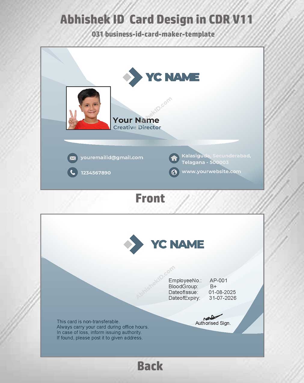 Business maker layout of CorelDraw 11 ID Card Design Templates for corporate visitor management.