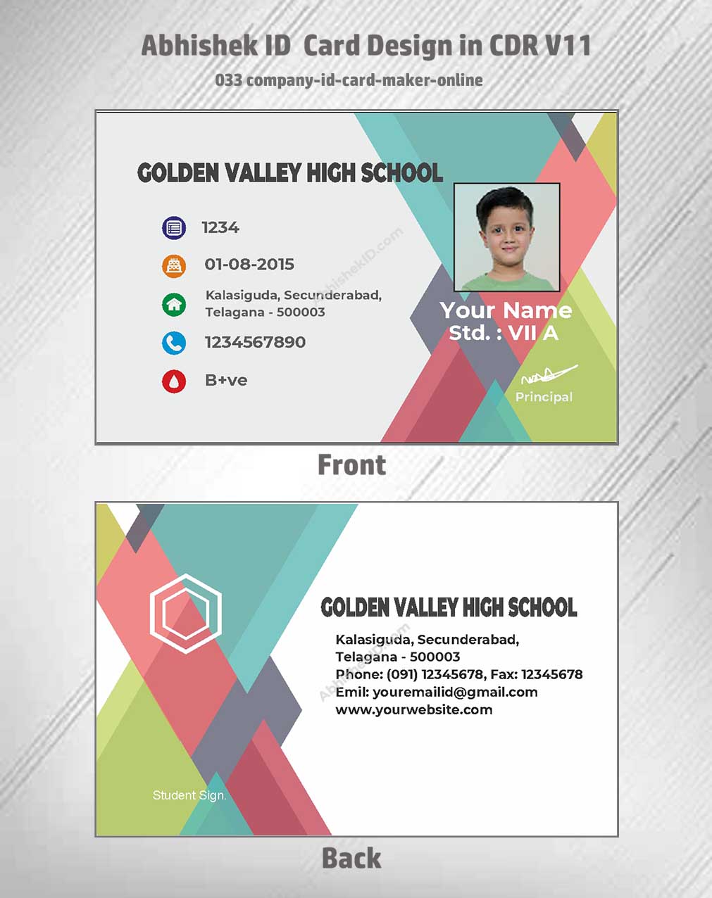 Online maker mockup of CorelDraw 11 ID Card Design Templates for digital card issuing.