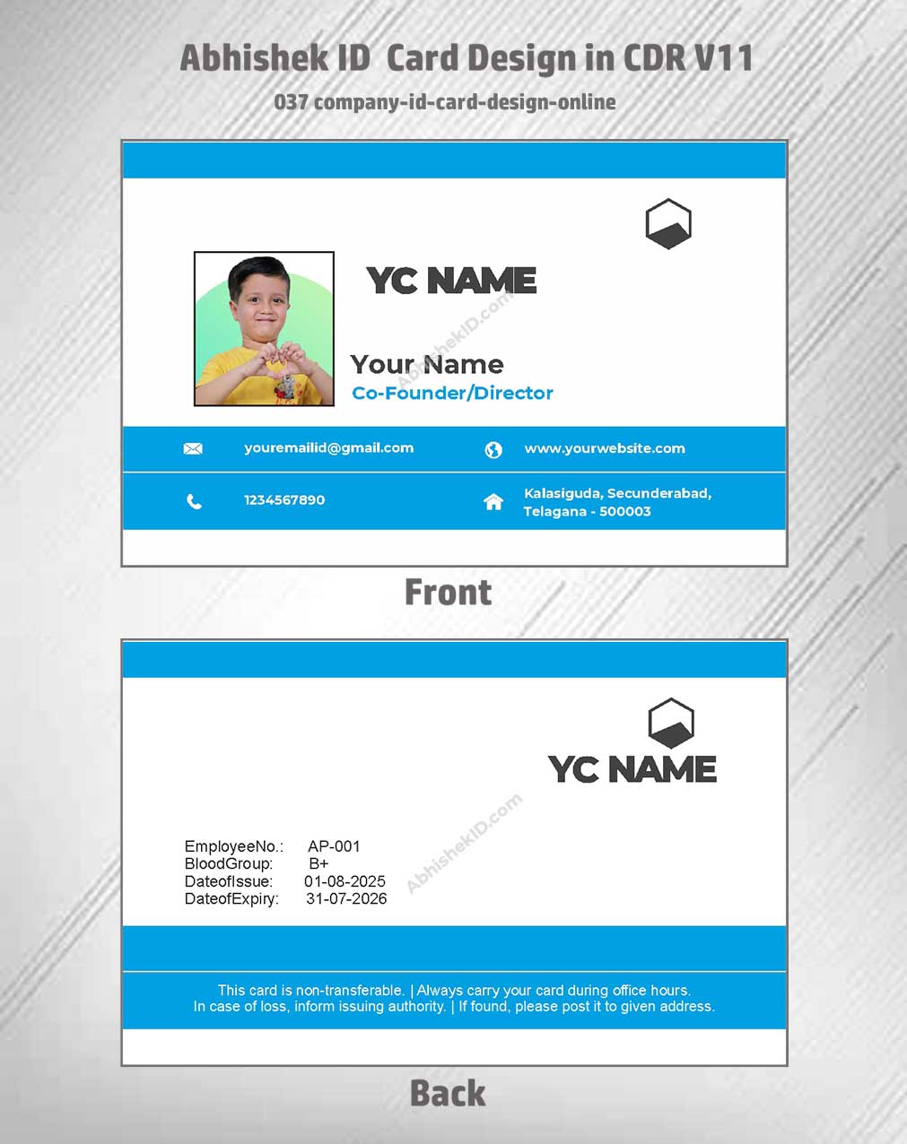Online company template of CorelDraw 11 ID Card Design Templates for remote staff printing.