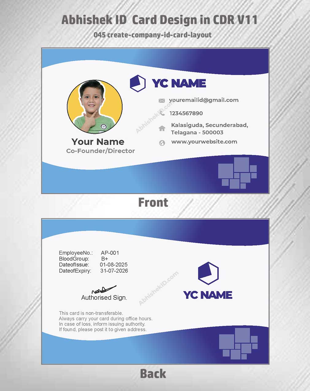 Company layout sample of CorelDraw 11 ID Card Design Templates for internal corporate security.