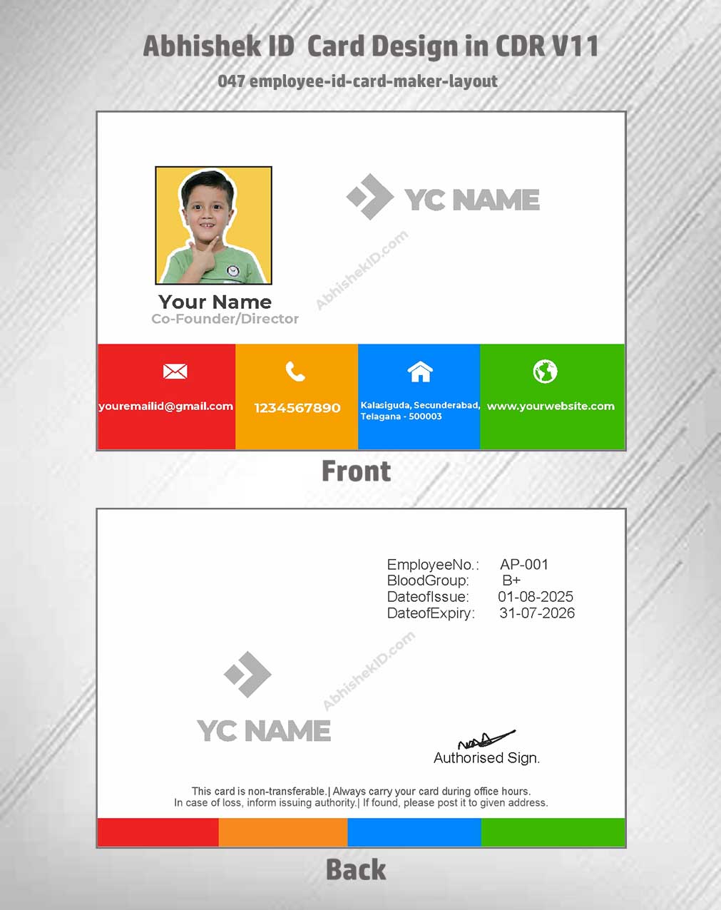 Employee layout display of CorelDraw 11 ID Card Design Templates for local government badges.