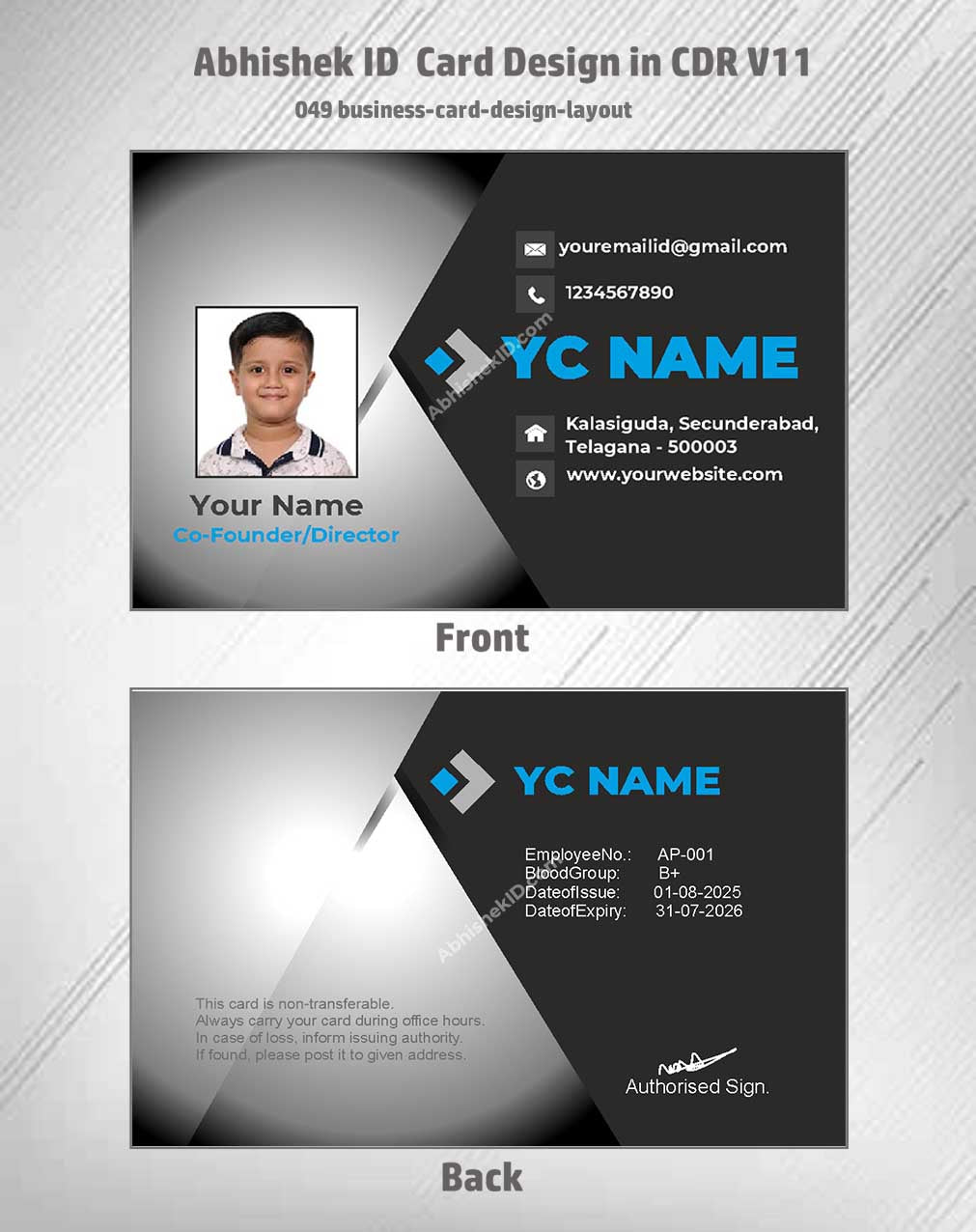 Business card format of CorelDraw 11 ID Card Design Templates for executive identification tags.
