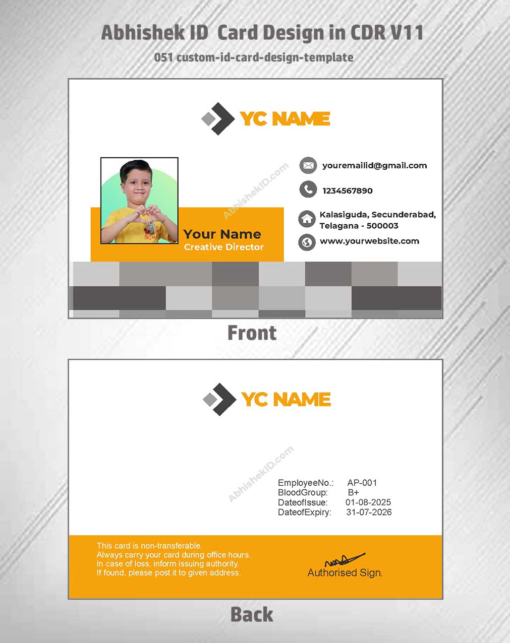 Custom design display of CorelDraw 11 ID Card Design Templates for specialized staff credentials.