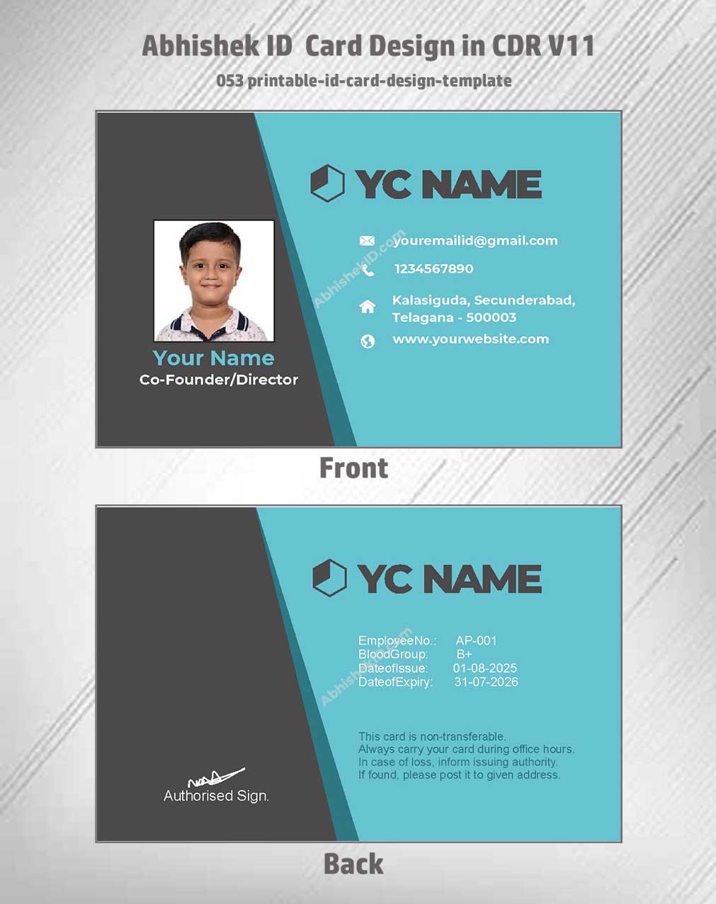 Printable design layout of CorelDraw 11 ID Card Design Templates for temporary contractor badges.