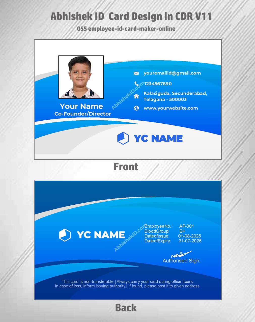 Online employee format of CorelDraw 11 ID Card Design Templates for digital HR systems.