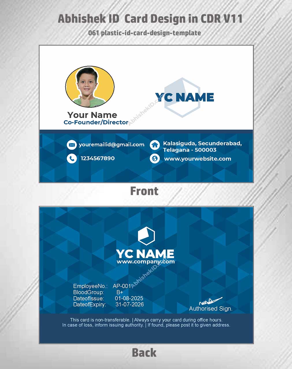 Plastic template format of CorelDraw 11 ID Card Design Templates for durable warehouse IDs.