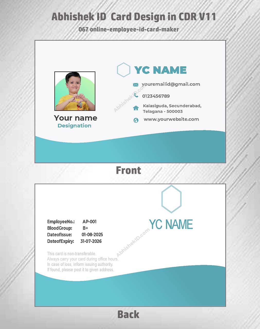 Employee maker layout of CorelDraw 11 ID Card Design Templates for enterprise credential issuance.