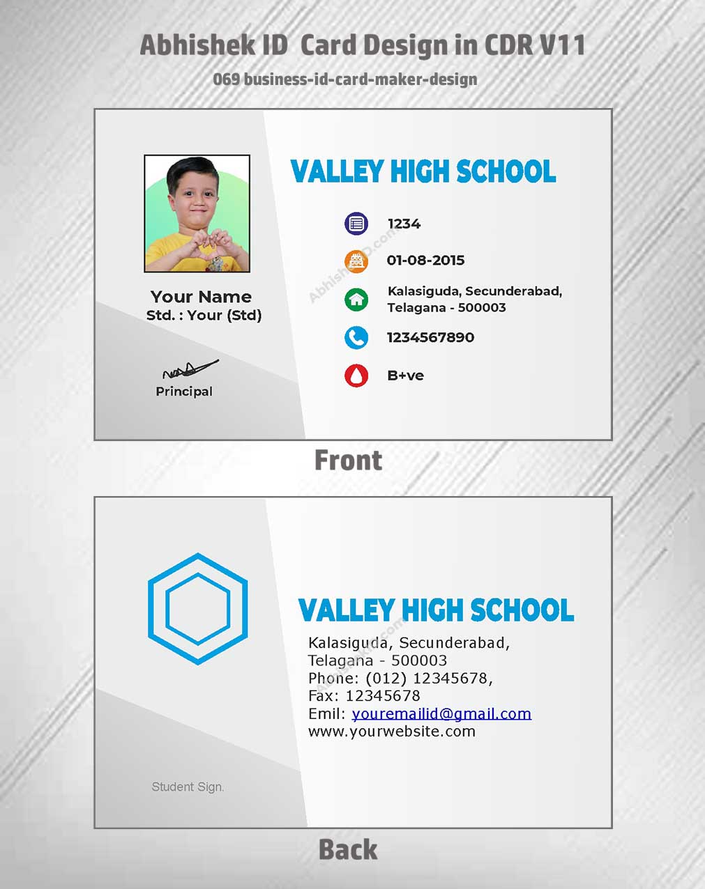 Maker design layout of CorelDraw 11 ID Card Design Templates for enterprise identification systems.