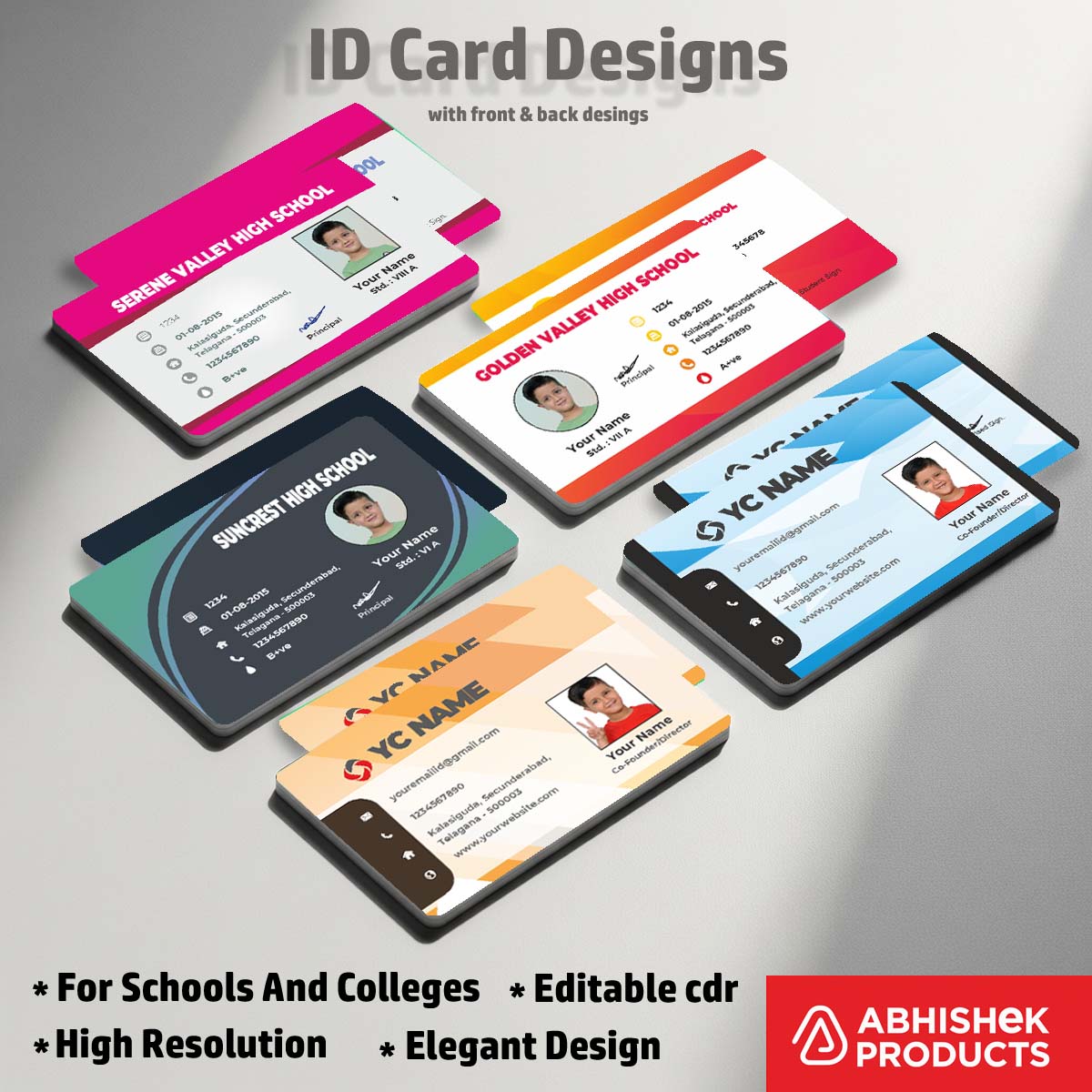 Dual-sided card layout CorelDraw 11 ID Card Design Templates for business ID card printing.