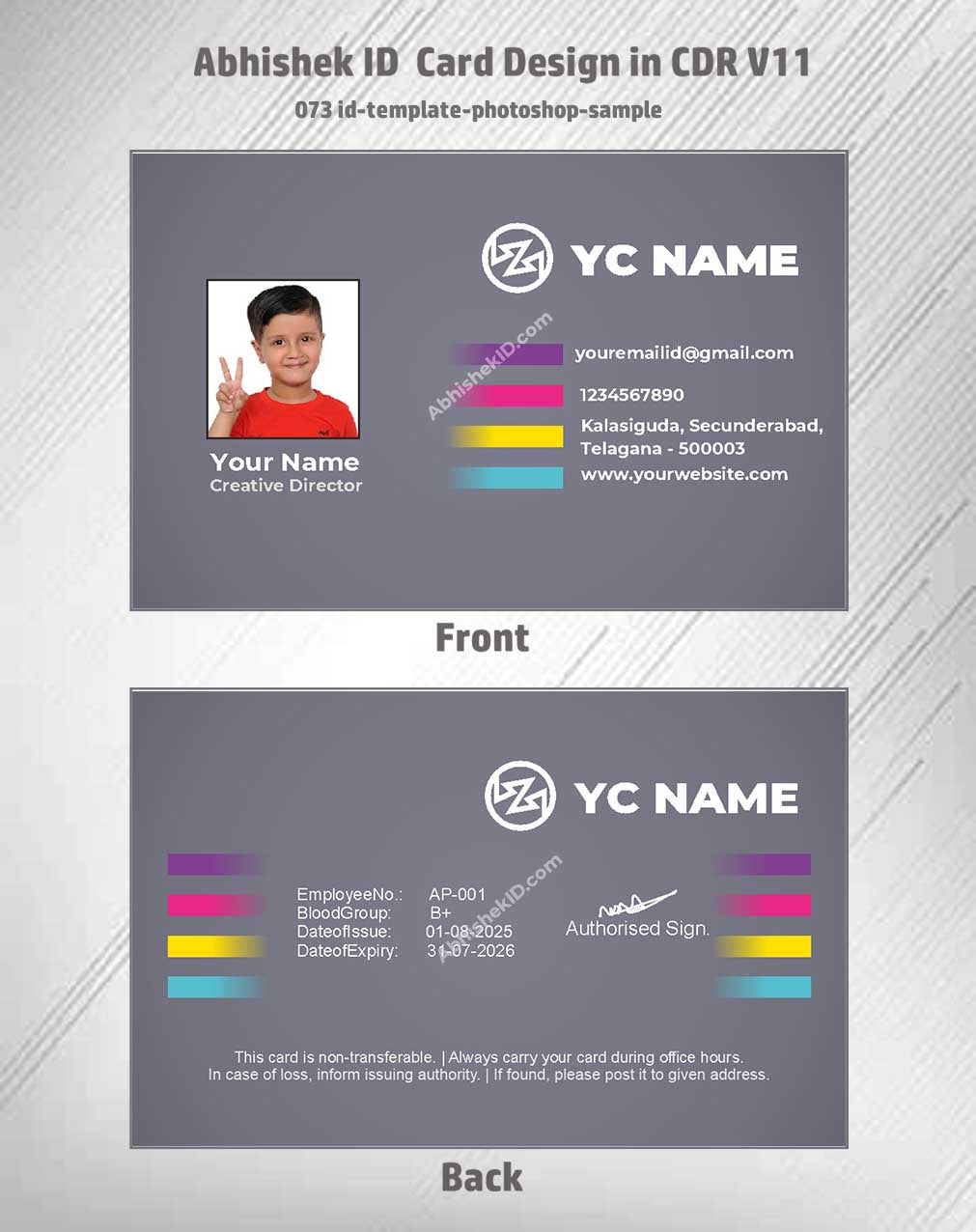 Digital template format of CorelDraw 11 ID Card Design Templates for corporate access badges.