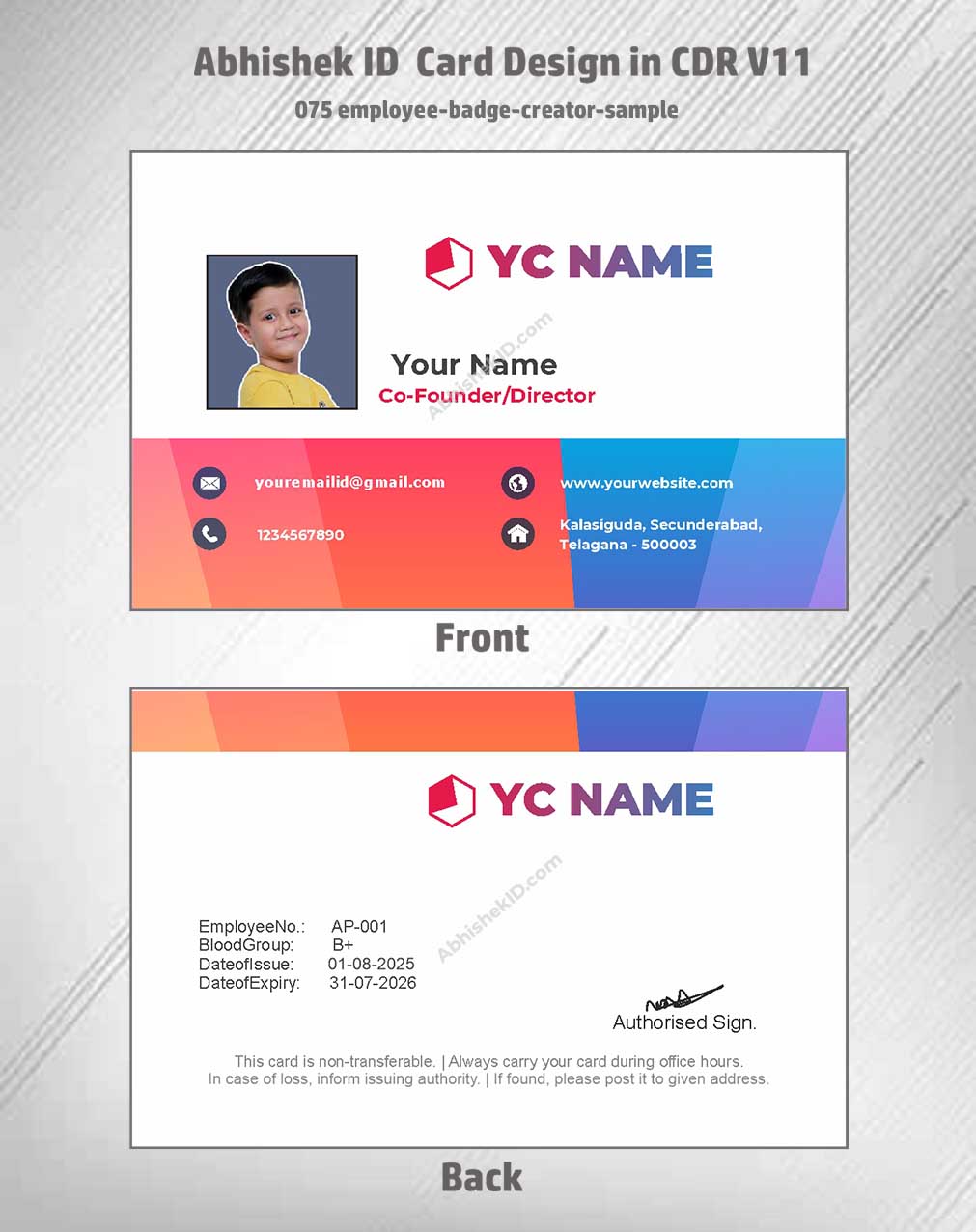 Badge creator display of CorelDraw 11 ID Card Design Templates for institutional identification solutions.