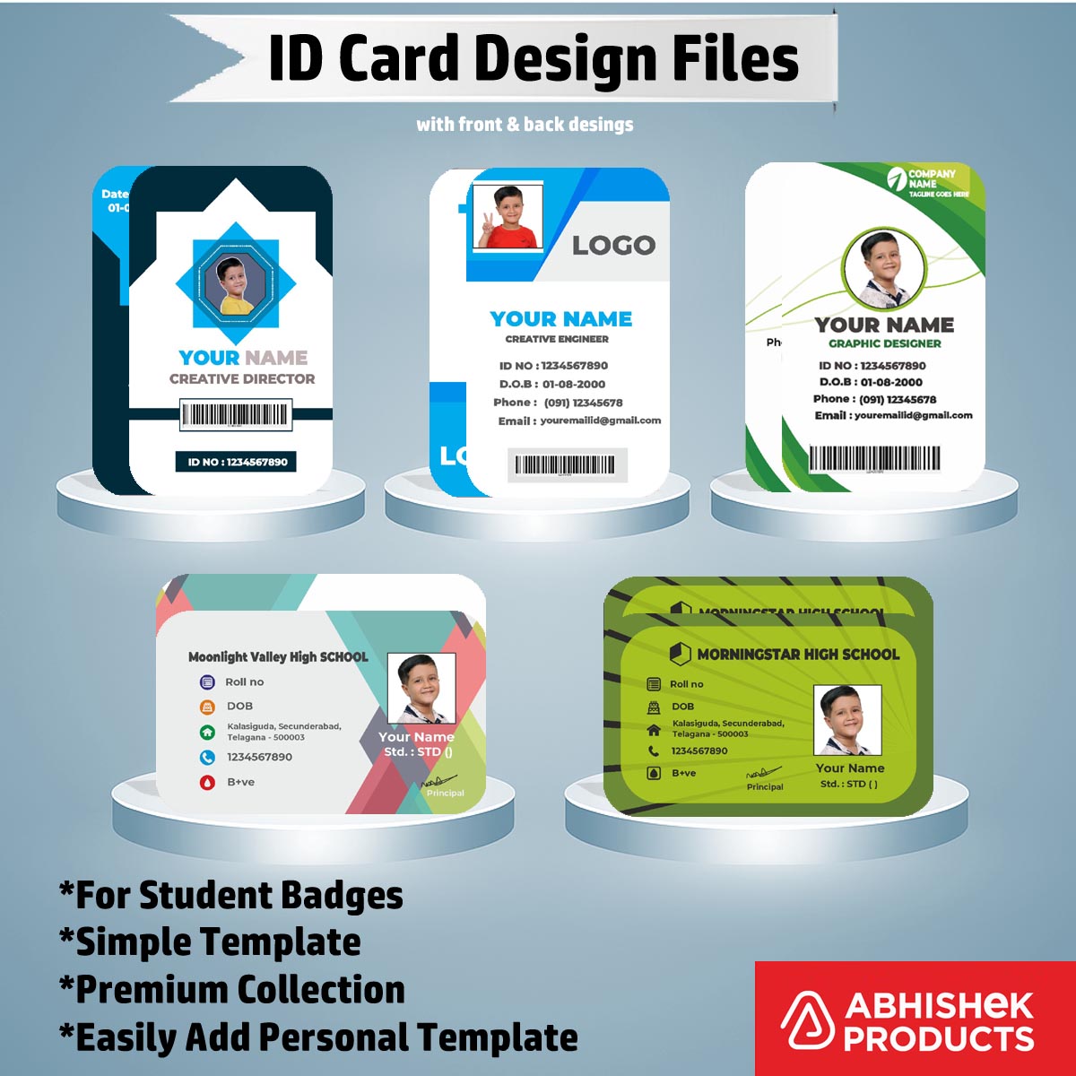 Customizable visual layout of CorelDraw ID Card Templates for corporate office use.