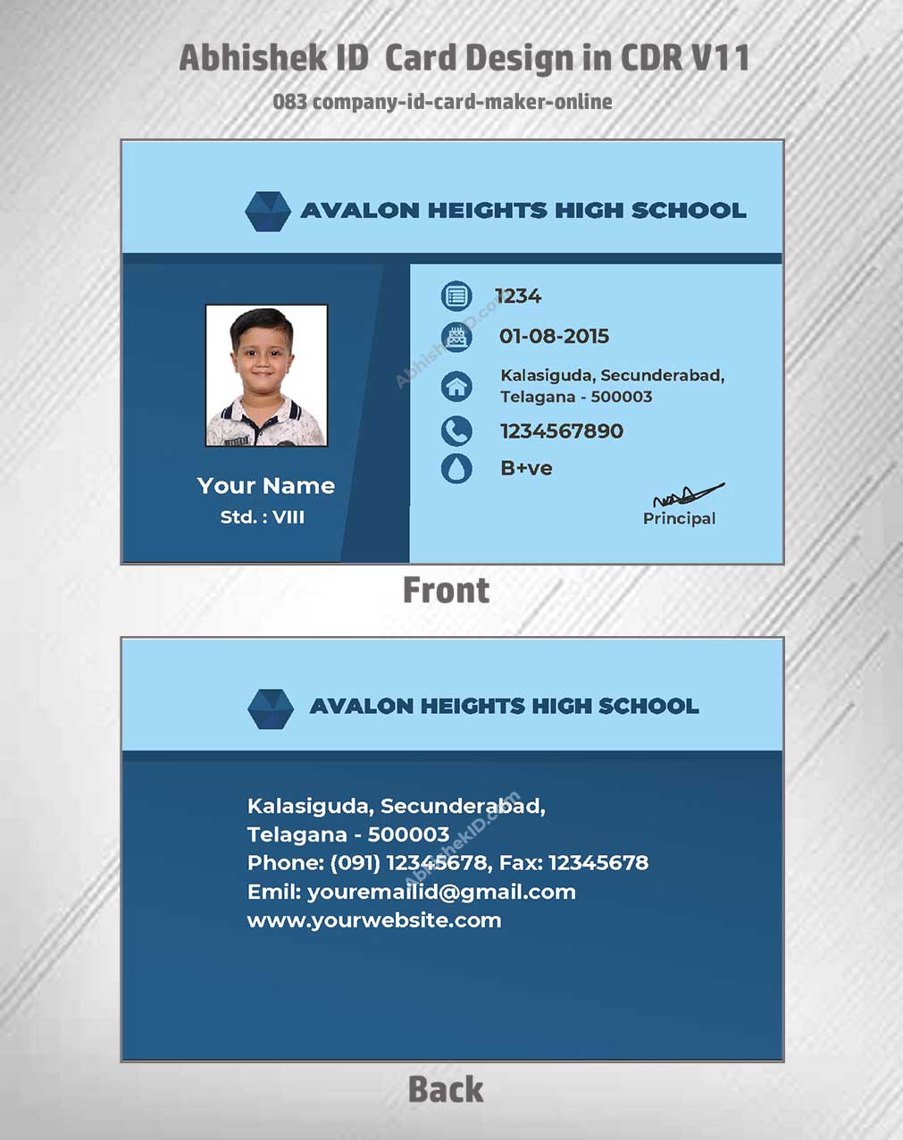 Online maker display of CorelDraw 11 ID Card Design Templates for cloud-based badge printing.