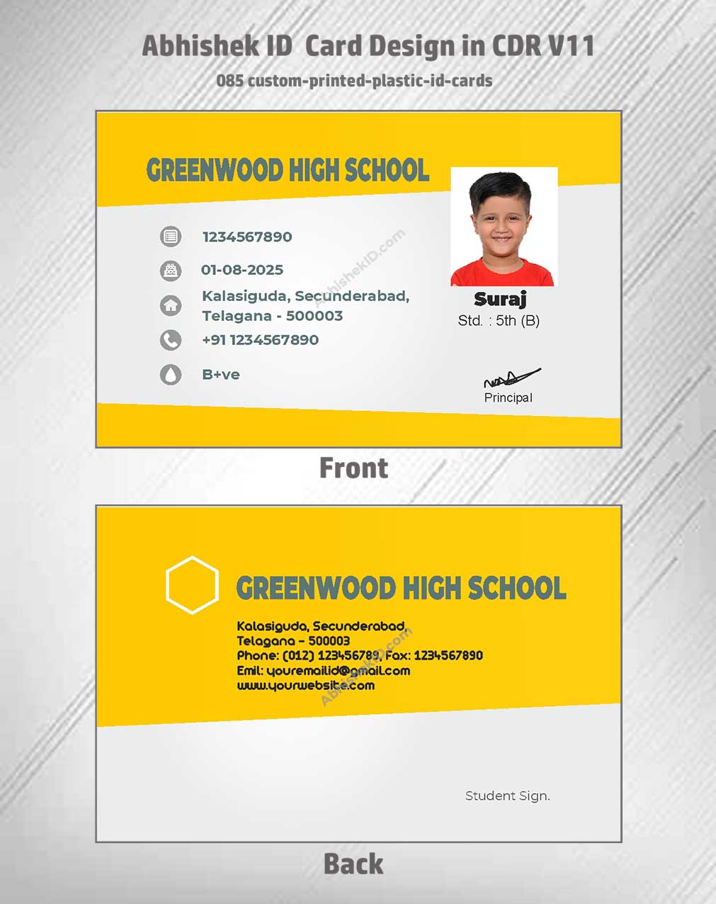 Custom printed format of CorelDraw 11 ID Card Design Templates for bulk employee processing.