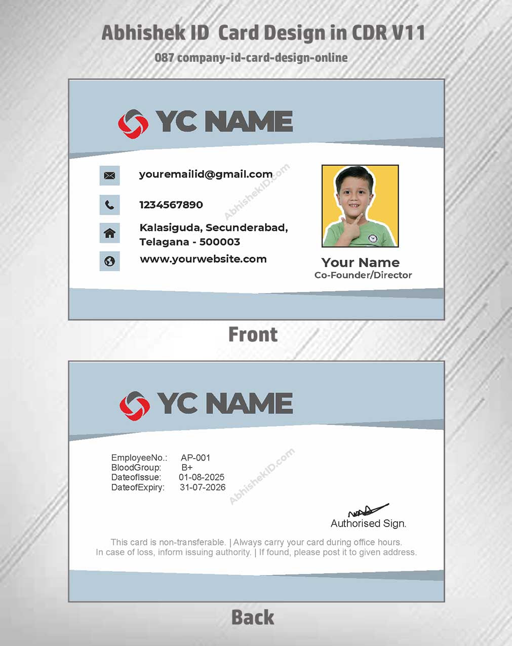Online company design of CorelDraw 11 ID Card Design Templates for multi-location access cards.
