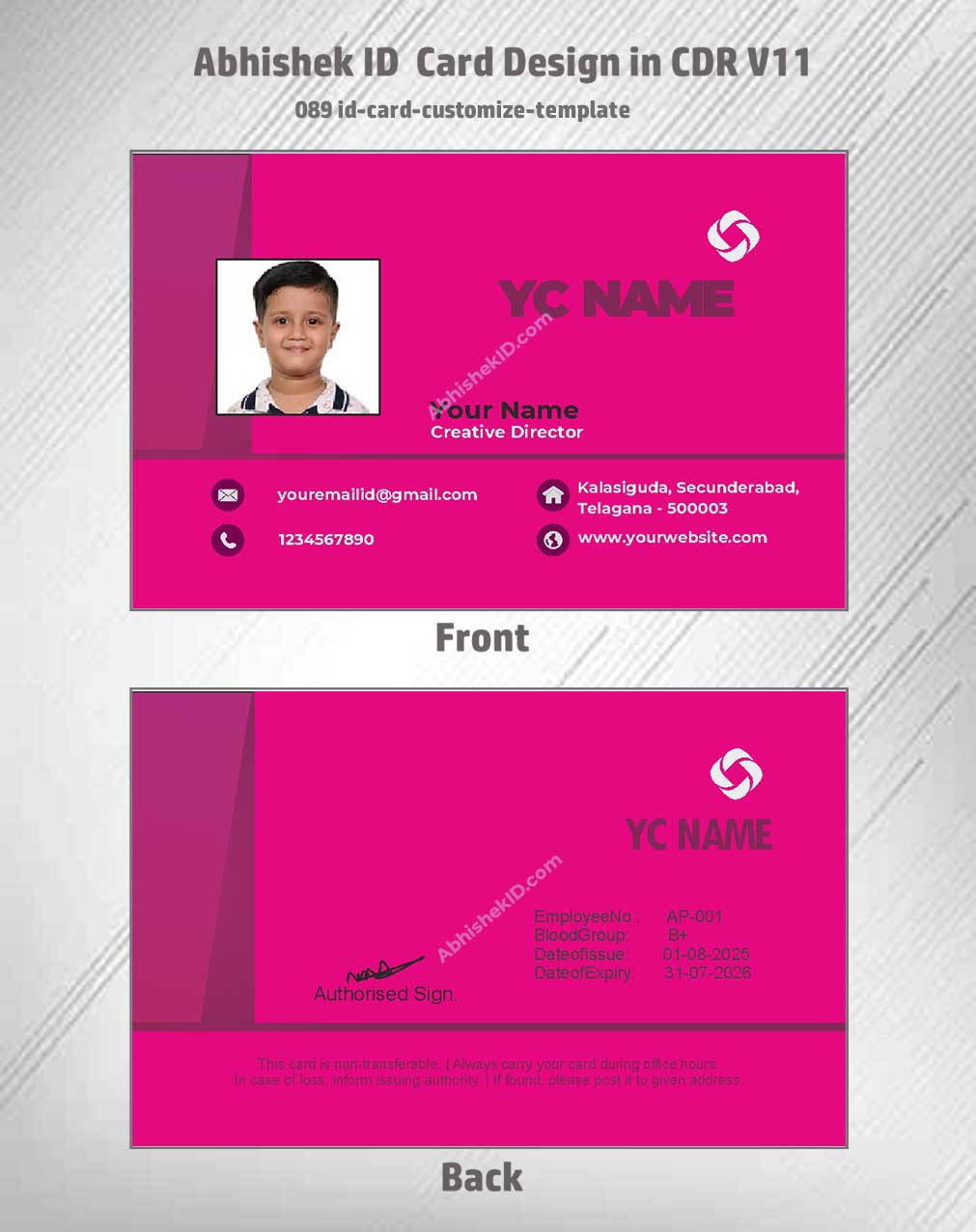 Customize template view of CorelDraw 11 ID Card Design Templates for departmental staff badges.