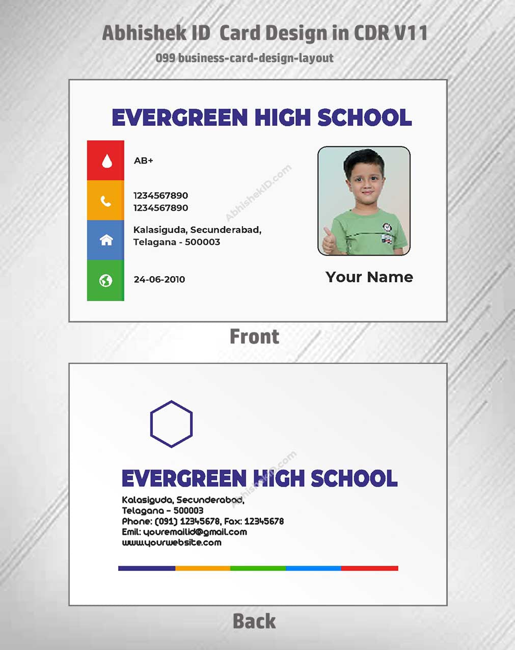 Card design layout of CorelDraw 11 ID Card Design Templates for commercial business printing.