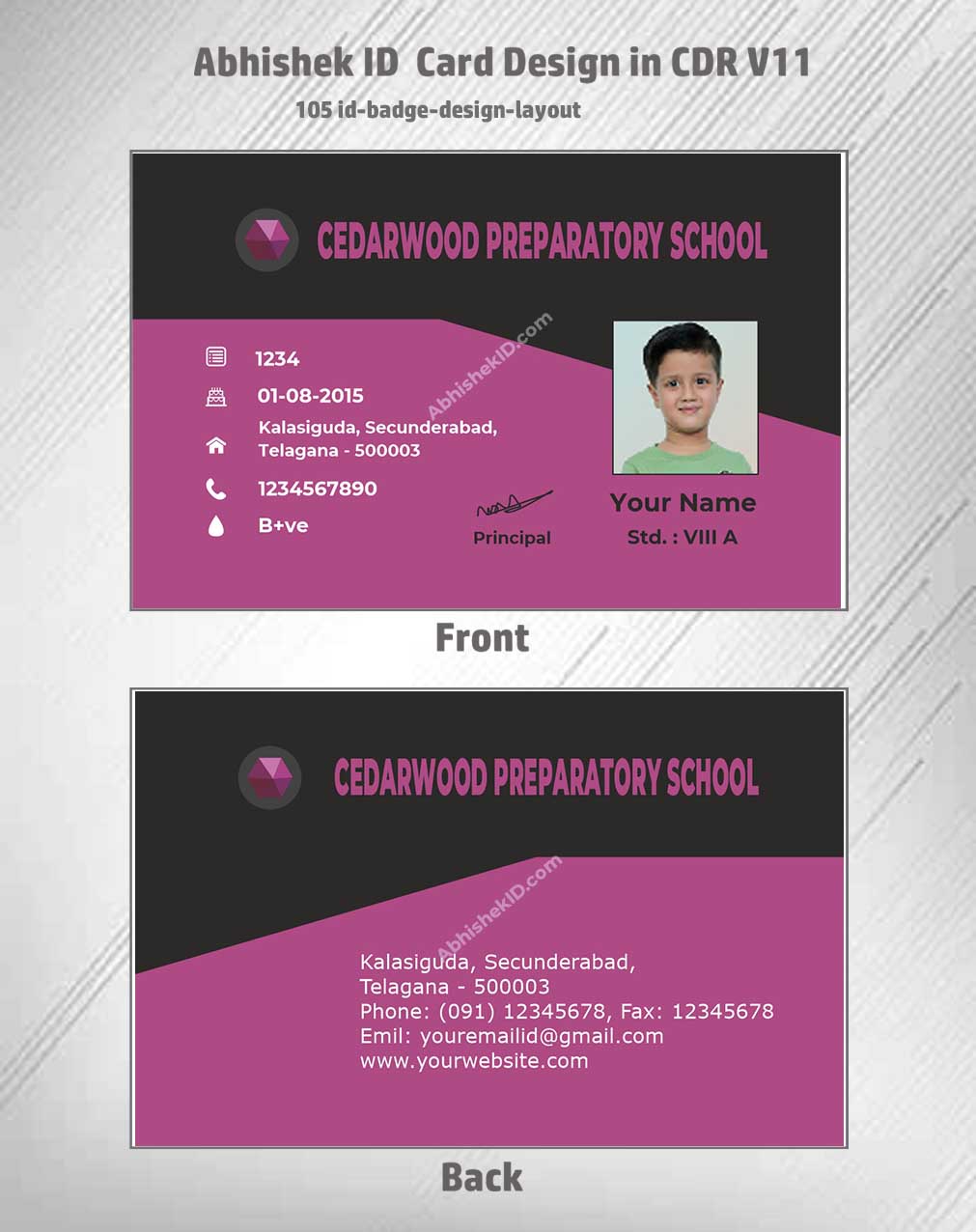 Flat digital layout of CorelDraw 11 ID Card Templates for creating bulk office access passes.