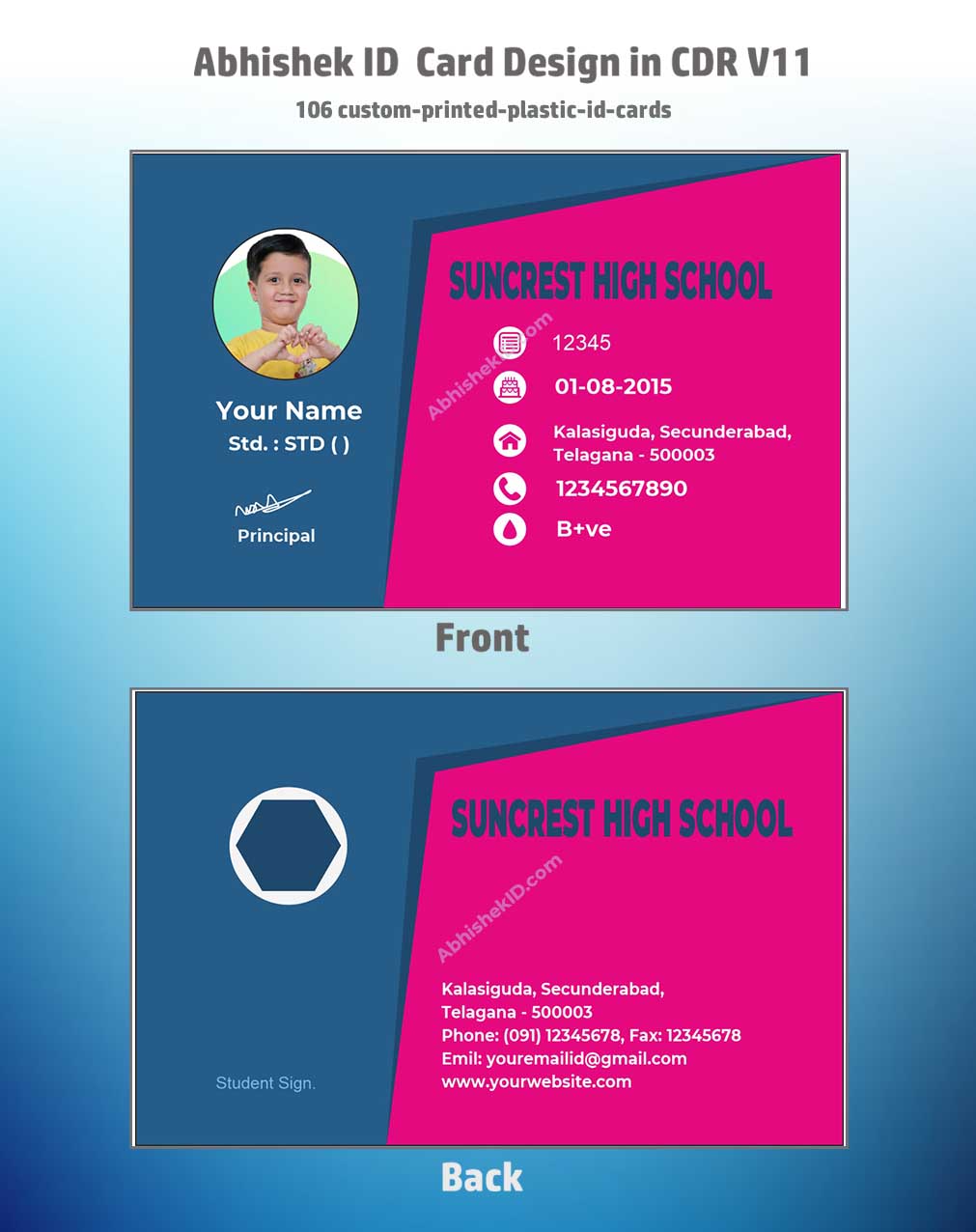 Close-up design sample of CorelDraw 11 ID Card Templates for business badge manufacturing tasks.