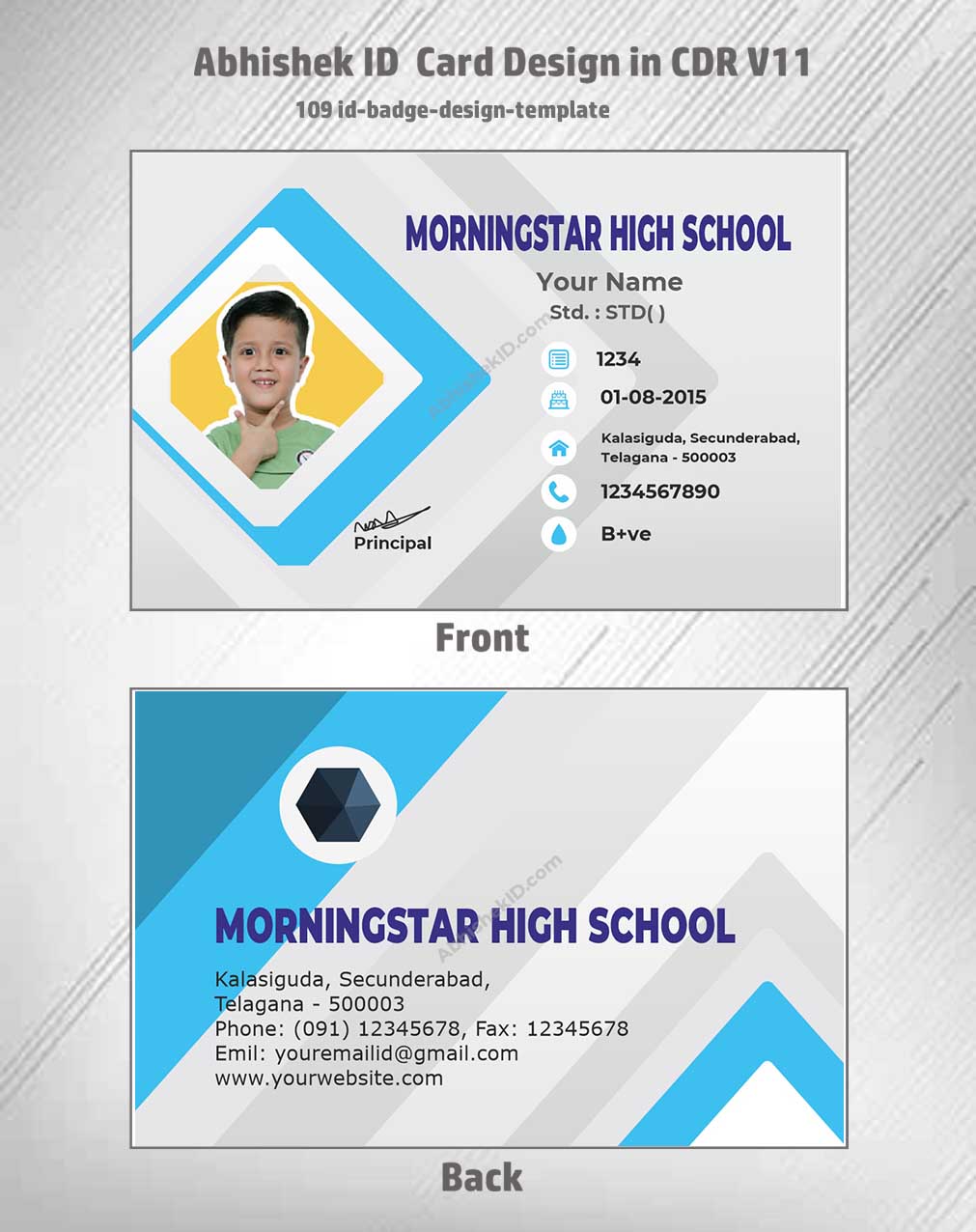 Flat digital layout of CorelDraw 11 ID Card Templates for creating bulk office access passes.