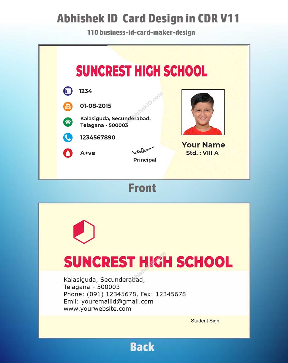 Close-up design sample of CorelDraw 11 ID Card Templates for business badge manufacturing tasks.