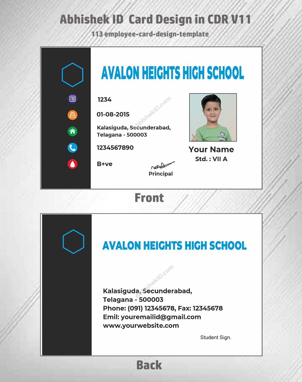 Flat digital layout of CorelDraw 11 ID Card Templates for creating bulk office access passes.