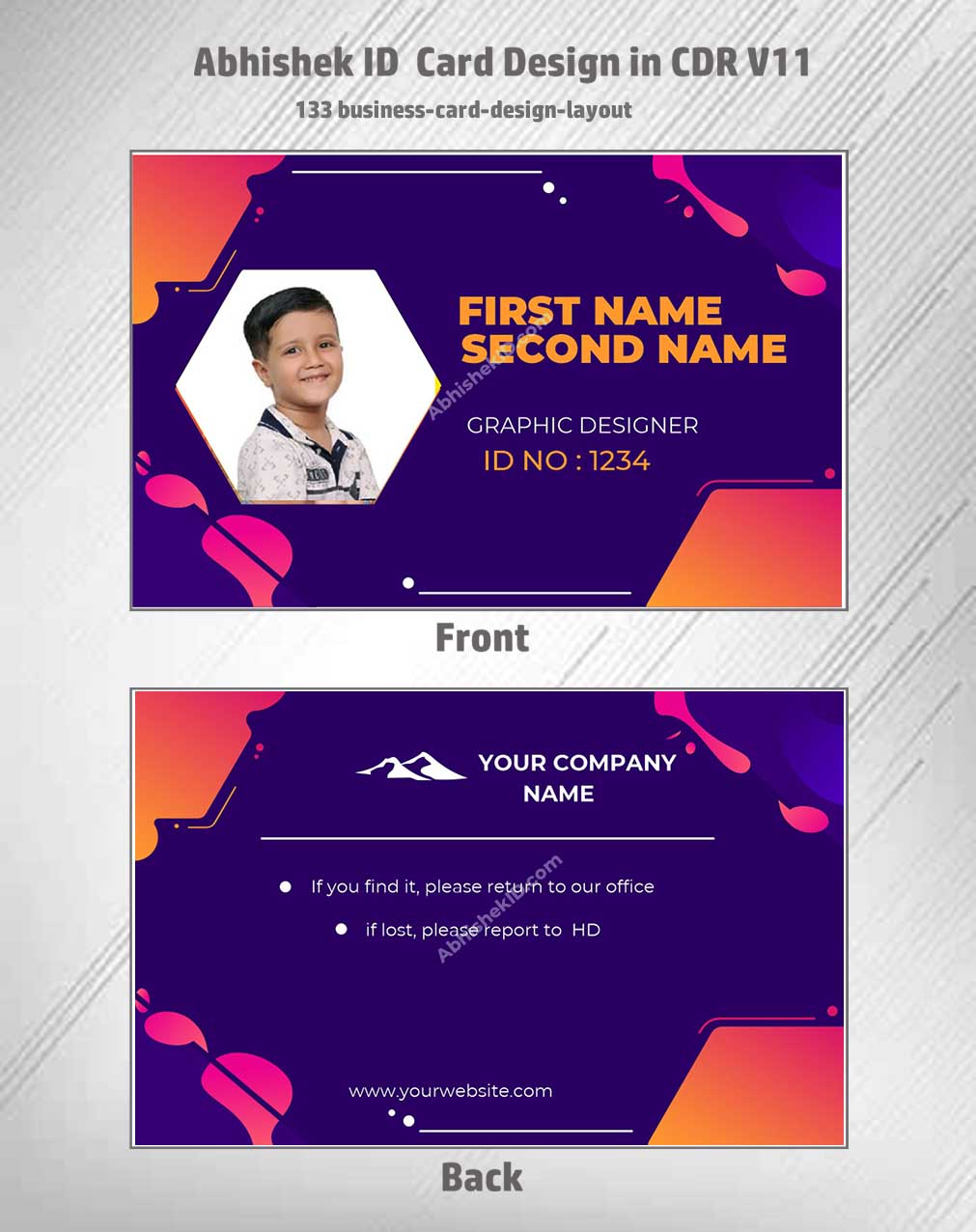 Flat digital layout of CorelDraw 11 ID Card Templates for creating bulk office access passes.