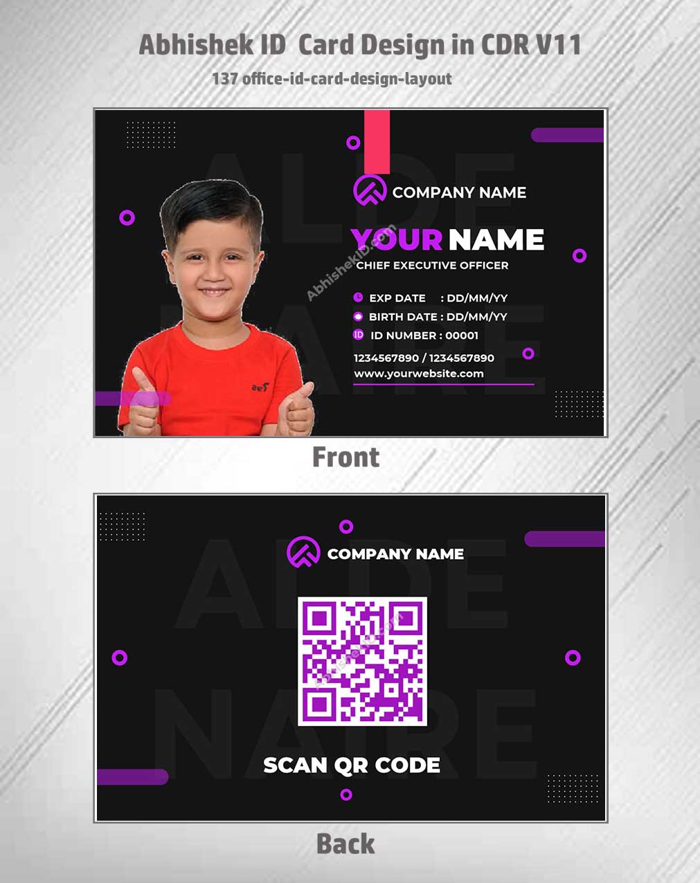 Flat digital layout of CorelDraw 11 ID Card Templates for creating bulk office access passes.