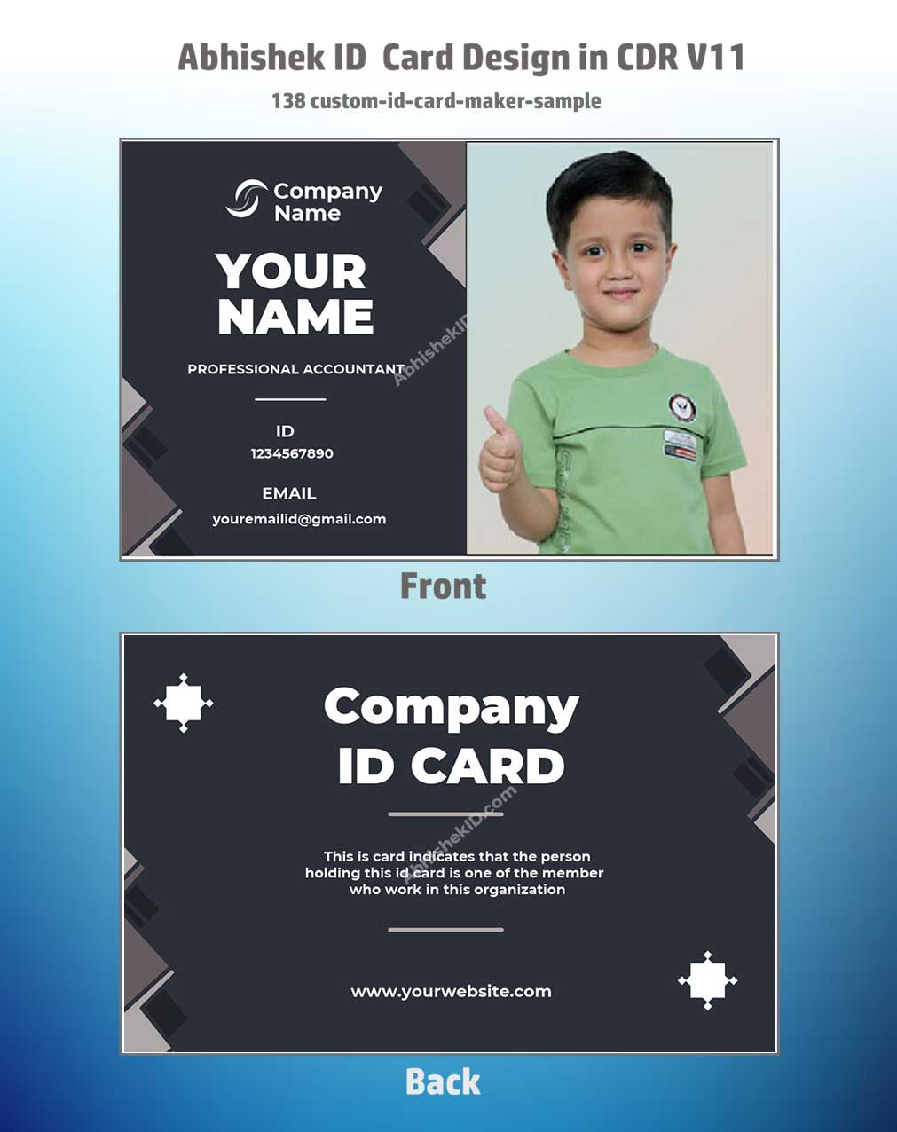 Close-up design sample of CorelDraw 11 ID Card Templates for business badge manufacturing tasks.