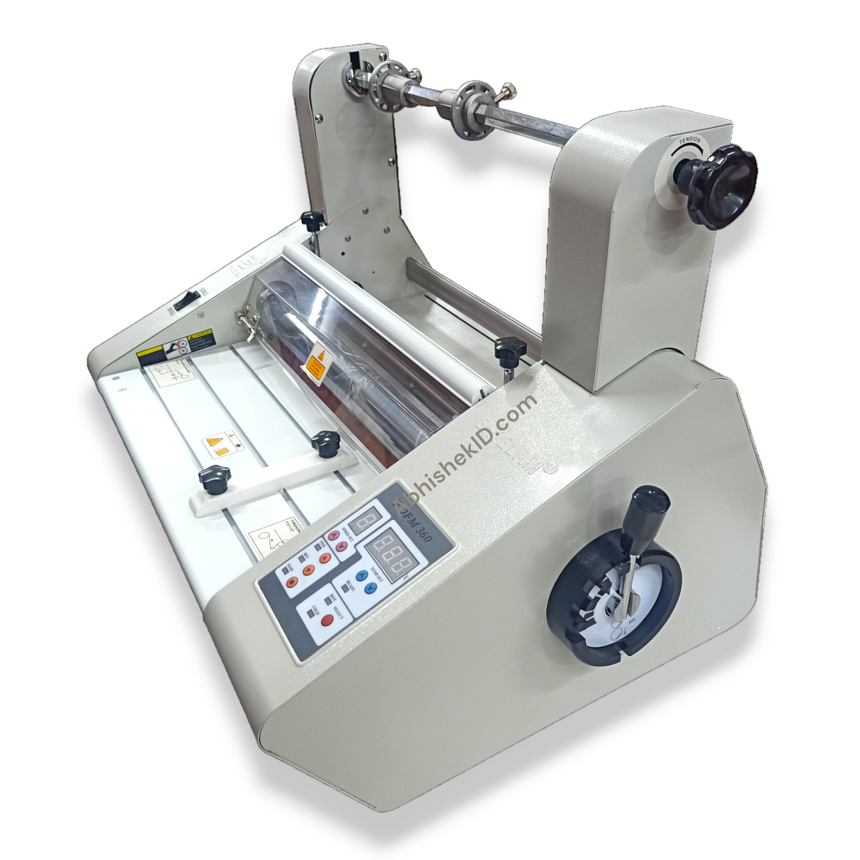 Rear view of 13 Inch Roll To Roll Lamination Machine for commercial print shops.