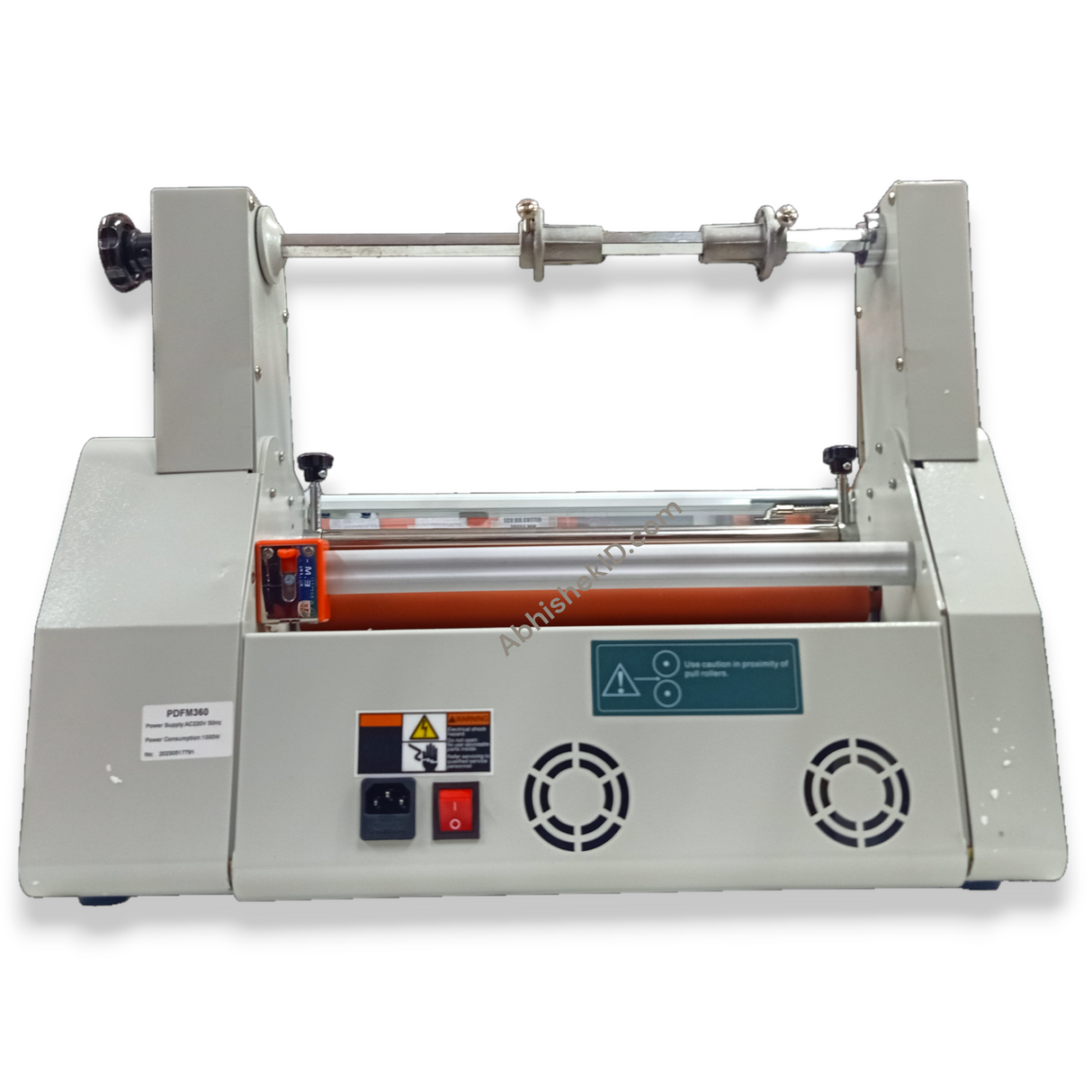Side angle view of 13 Inch Steel Thermal Lamination Machine for industrial packaging operations.
