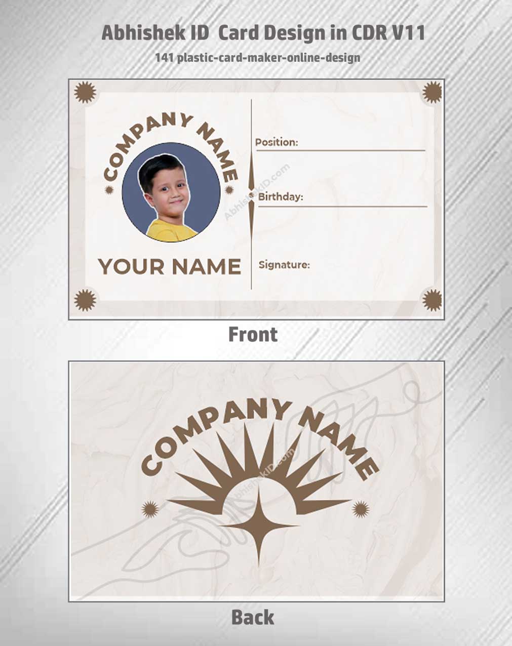 Flat digital layout of CorelDraw 11 ID Card Templates for creating bulk office access passes.