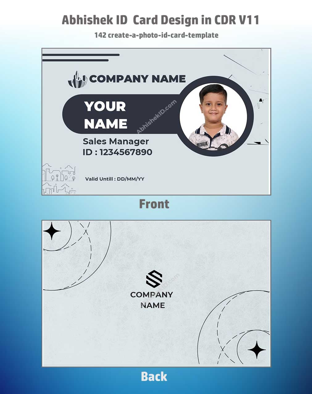 Close-up design sample of CorelDraw 11 ID Card Templates for business badge manufacturing tasks.