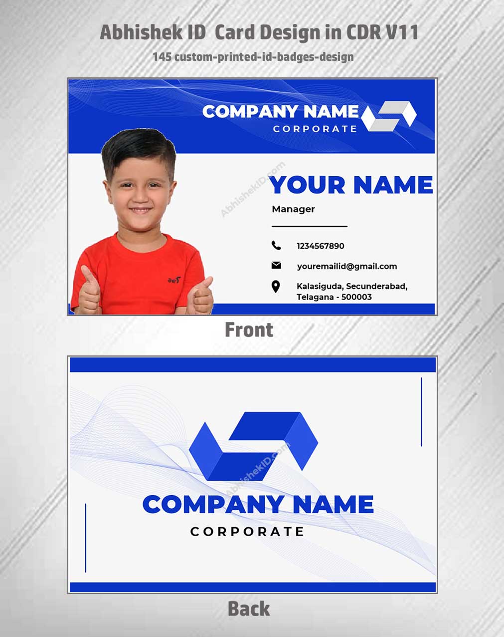 Flat digital layout of CorelDraw 11 ID Card Templates for creating bulk office access passes.