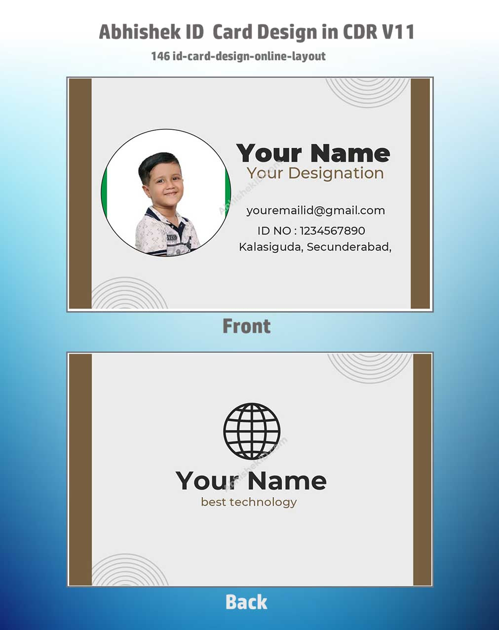 Close-up design sample of CorelDraw 11 ID Card Templates for business badge manufacturing tasks.