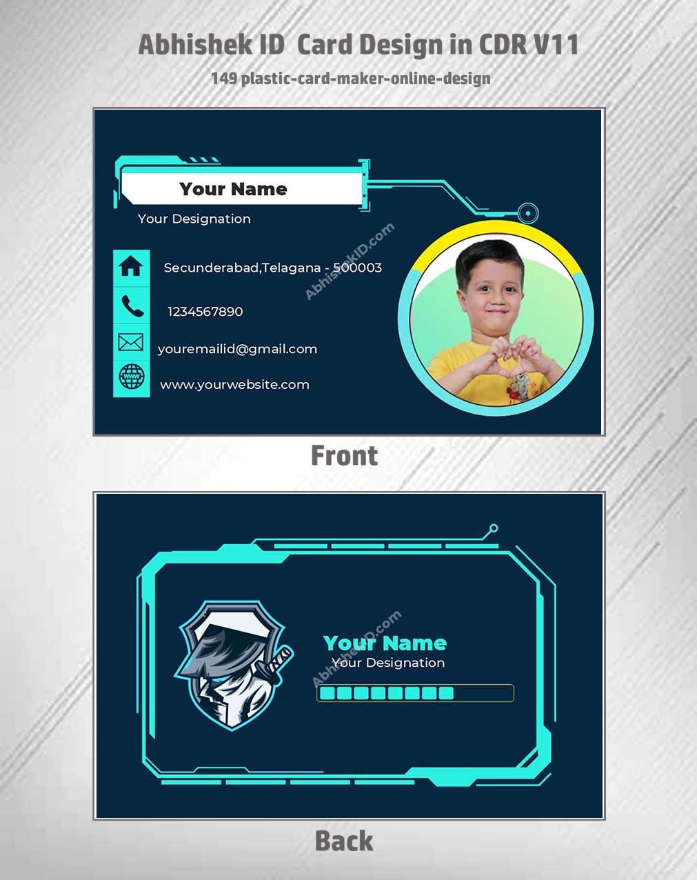Flat digital layout of CorelDraw 11 ID Card Templates for creating bulk office access passes.