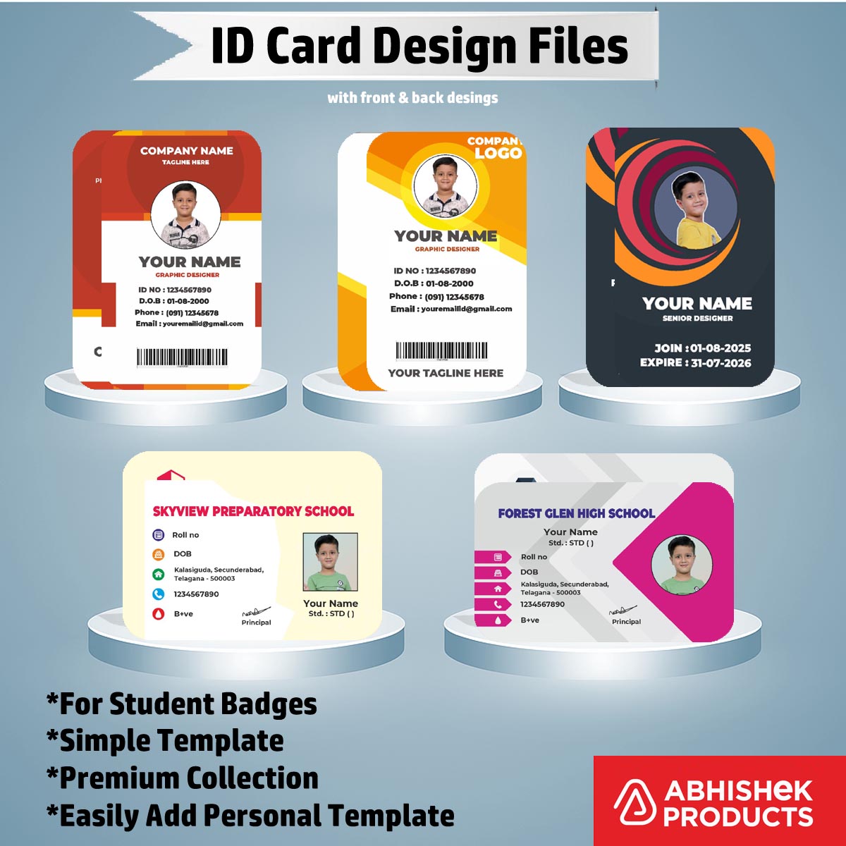 Standard badge layout showing CorelDraw ID Card Templates for industrial staff access printing.