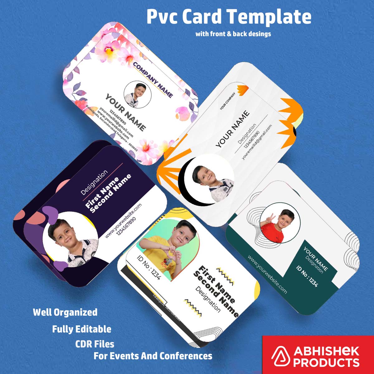 Dual-sided card design from CorelDraw 11 ID Badge Templates for commercial printer use.