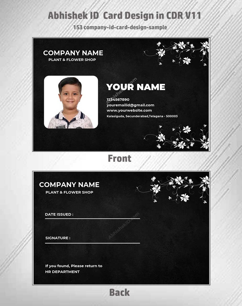 Flat digital layout of CorelDraw 11 ID Card Templates for creating bulk office access passes.