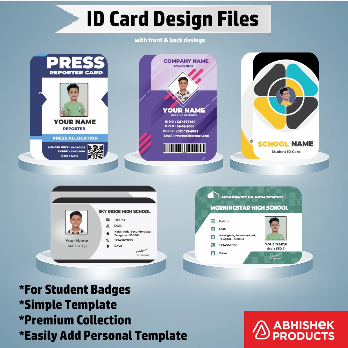 Printed PVC card preview of CorelDraw ID Card Templates for commercial business printing.