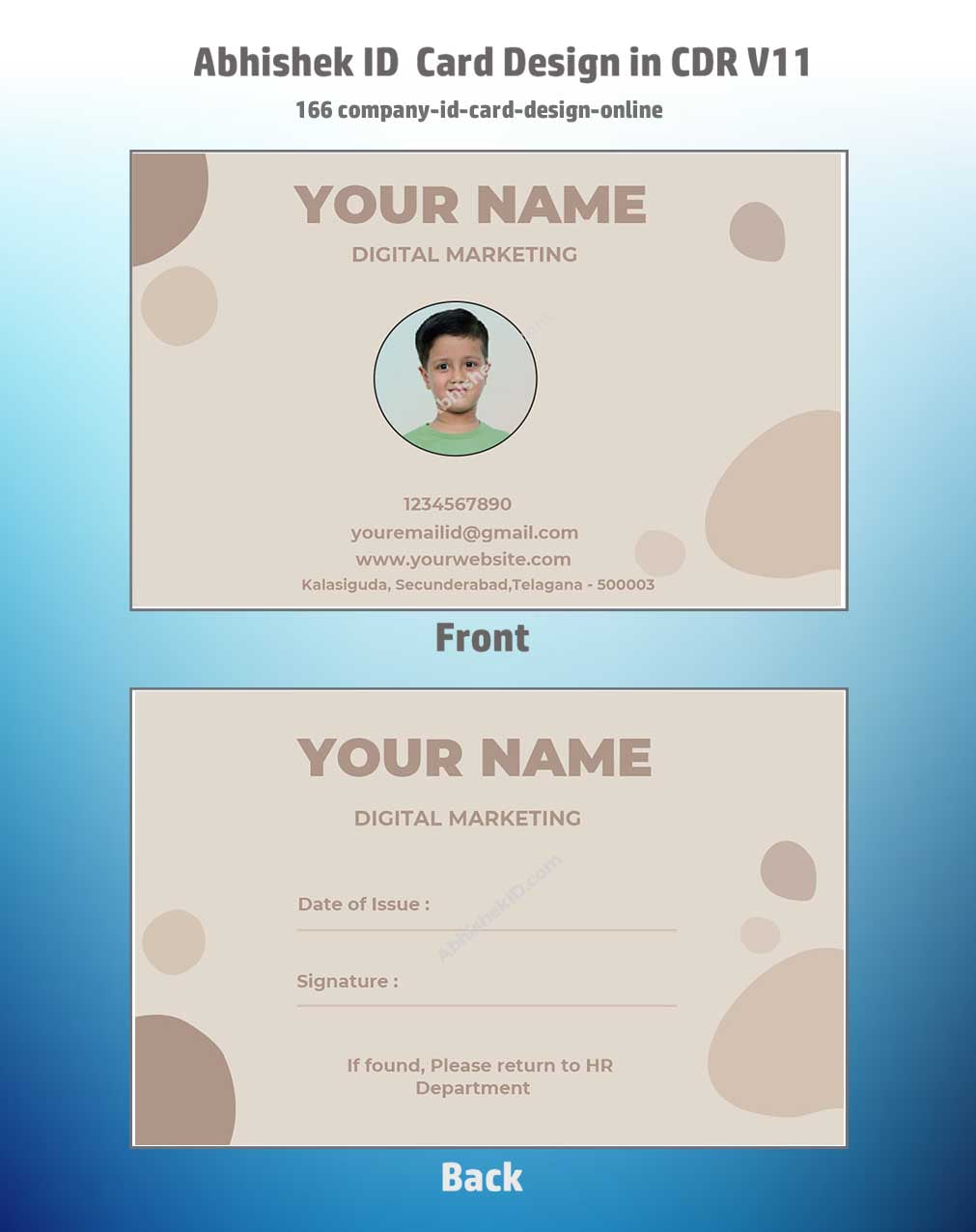 Close-up design sample of CorelDraw 11 ID Card Templates for business badge manufacturing tasks.