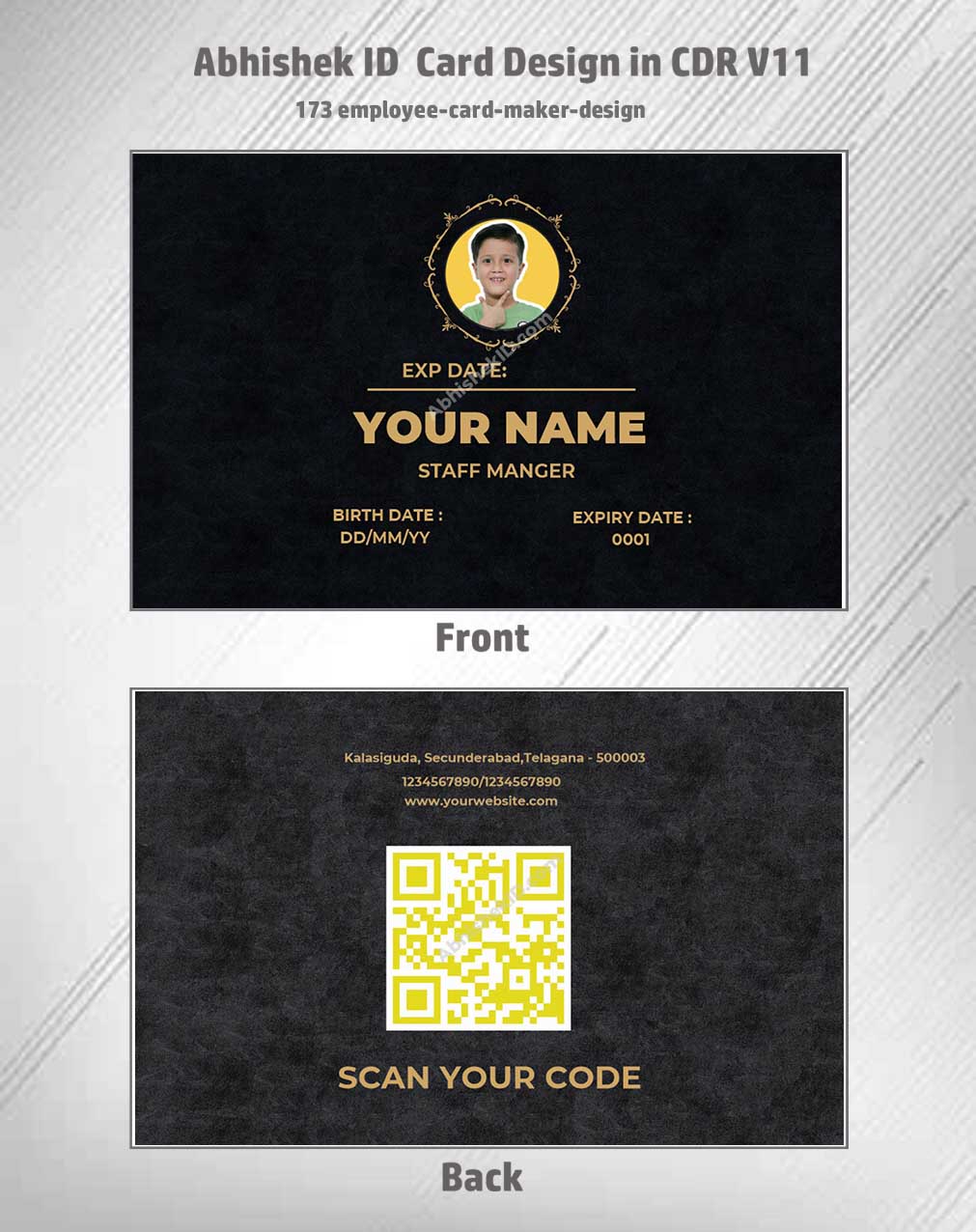 Close-up design sample of CorelDraw 11 ID Card Templates for business badge manufacturing tasks.